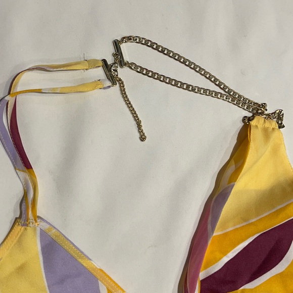 New Guess Marciano Halter Wrap Chain Silky Colorful Halter Top 0 XS - Picture 9 of 10